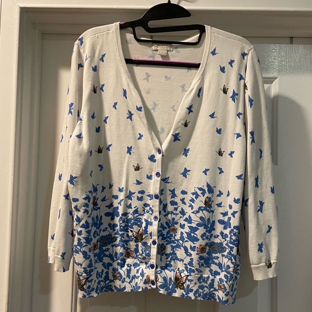 Like New Size 18 Monsoon White/Blue Cardigan